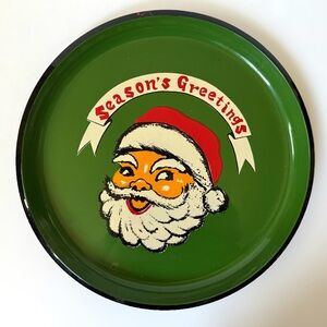 Vtg Santaland Japan Plastic Christmas Tray Santa Claus Season’s Greetings Kitsch